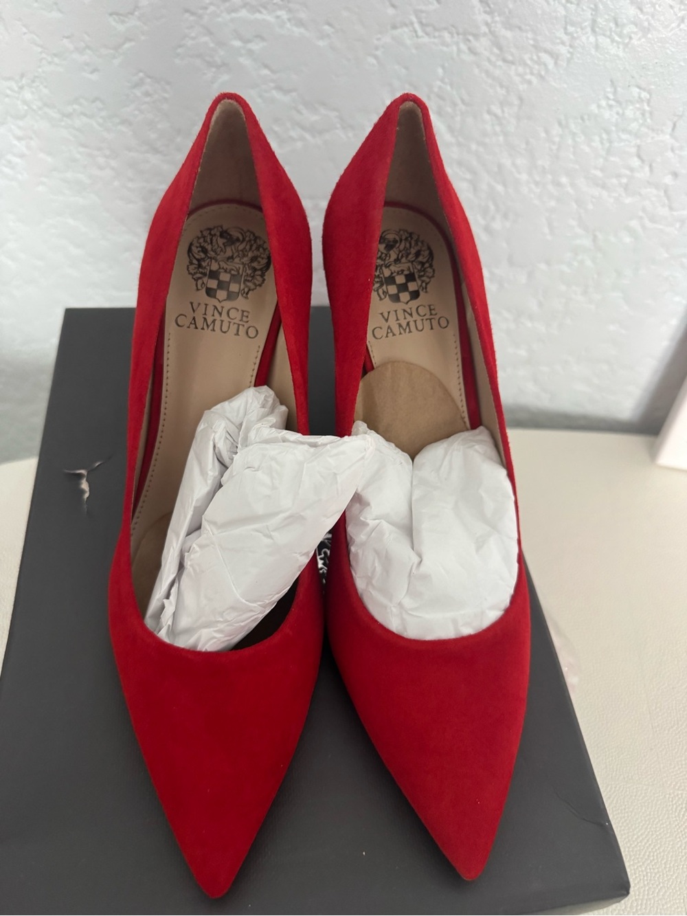 Vince Camuto Vibrant Red Suede Pointed Pumps